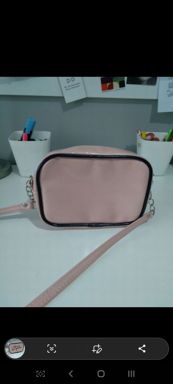 Pembe Parlak Kadın Çantası "HELLO" Yazılı - Görsel 3