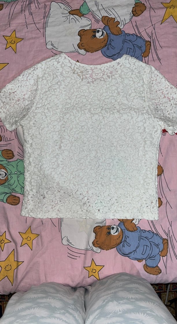 Dantel Detaylı Beyaz Kısa Kollu Bluz - Görsel 3