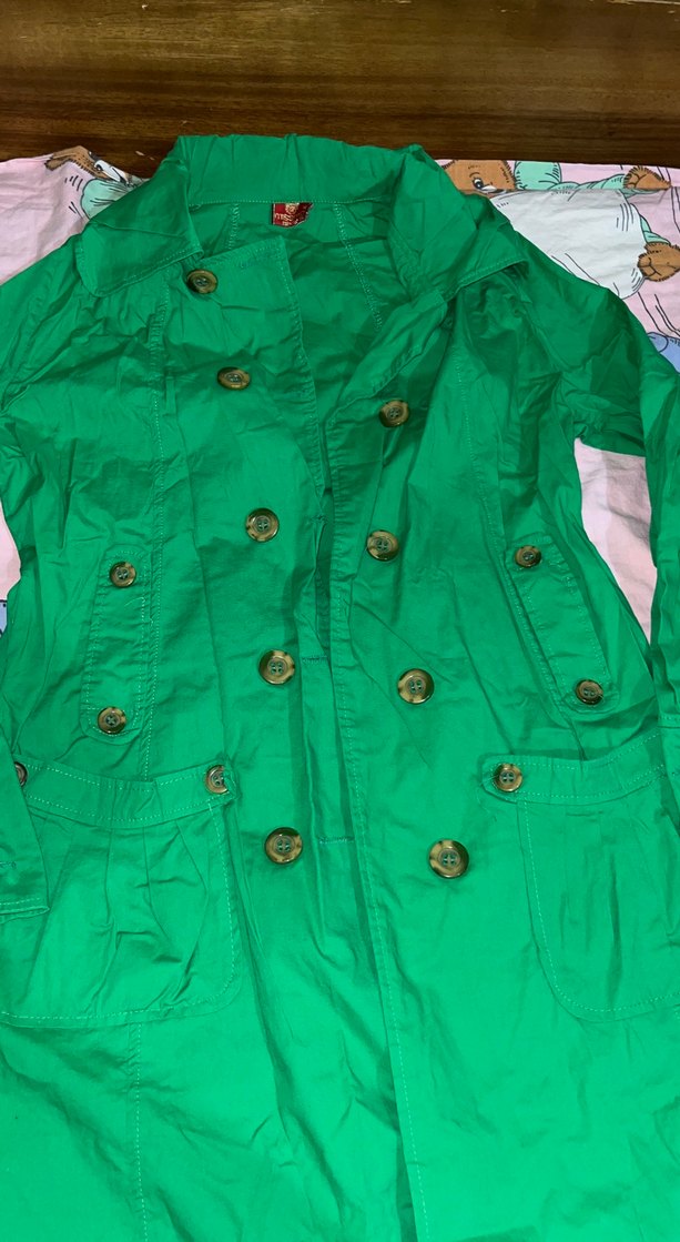 Düğmeli Yeşil Uzun Kadın Trençkot - Görsel 2