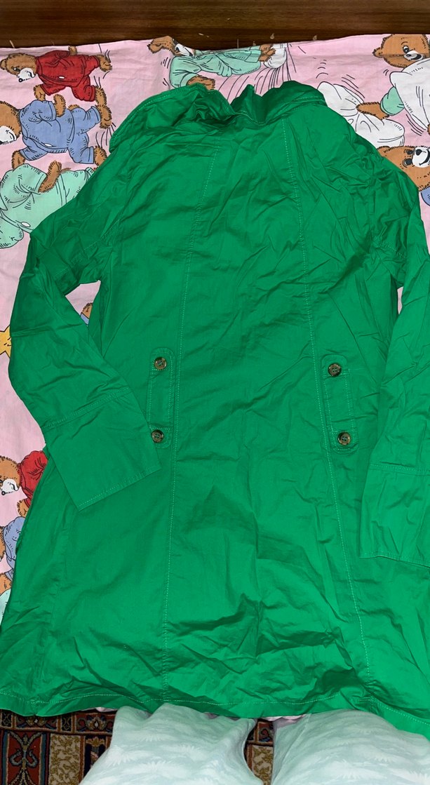 Düğmeli Yeşil Uzun Kadın Trençkot - Görsel 3