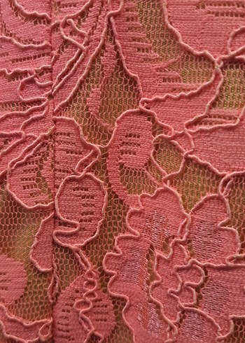 Pembe Dantel Yüksek Yakalı Midi Elbise - Görsel 7