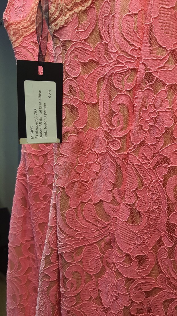 Pembe Dantel Yüksek Yakalı Midi Elbise - Görsel 5