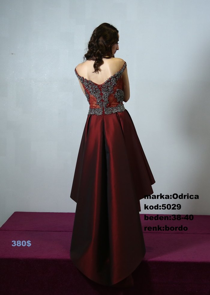 Bordo Straplez Abiye Elbise - Görsel 2