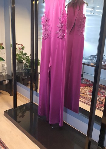 Mor Drapeli Uzun Abiye Tulum - Görsel 2