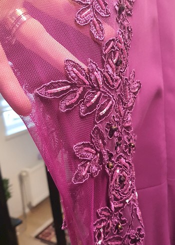 Mor Drapeli Uzun Abiye Tulum - Görsel 5