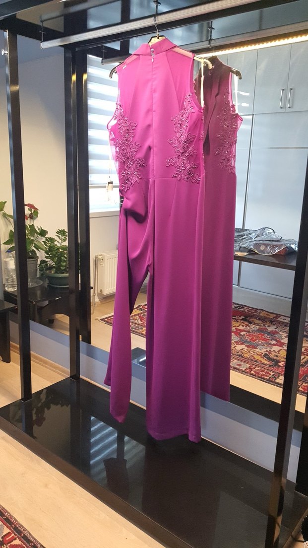 Mor Drapeli Uzun Abiye Tulum - Görsel 4