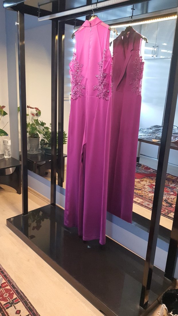 Mor Drapeli Uzun Abiye Tulum - Görsel 2