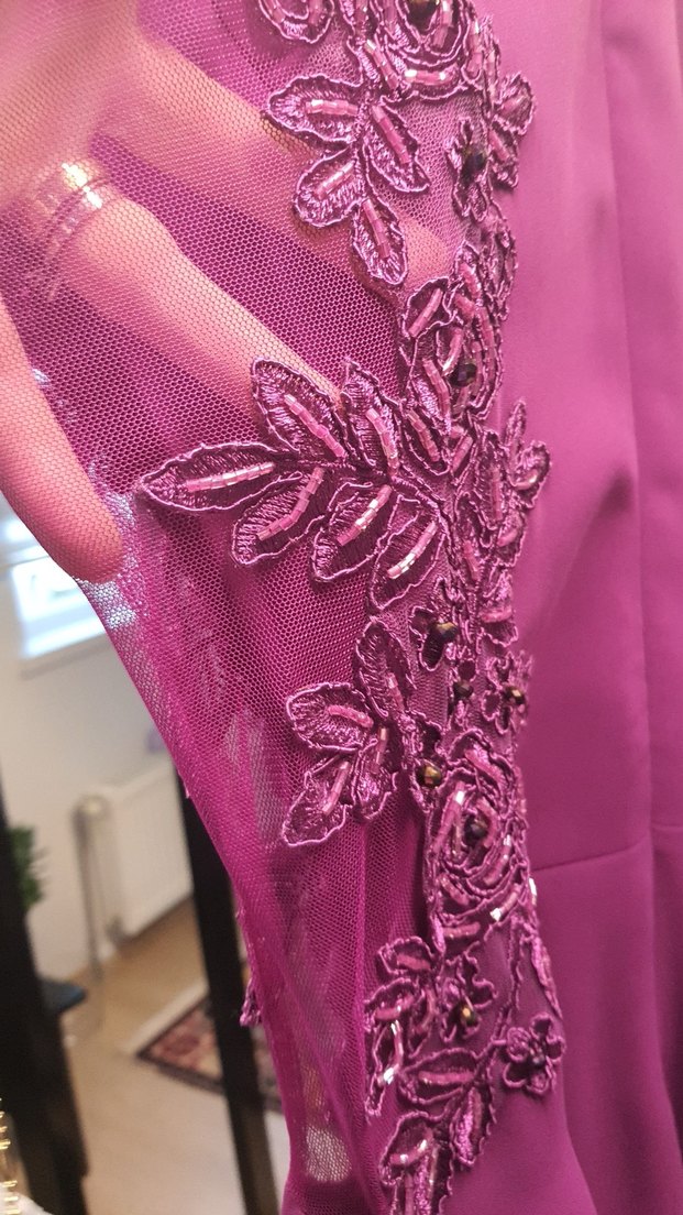 Mor Drapeli Uzun Abiye Tulum - Görsel 5