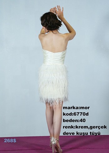 Straplez Mini Abiye Deve Tüyü Detaylı - Görsel 2