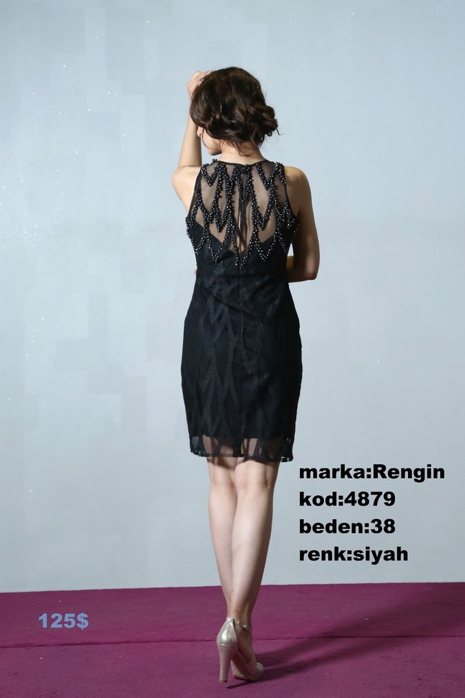 Siyah Dantel Detaylı V Yaka Midi Kokteyl Elbisesi - Görsel 2