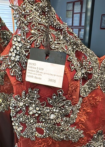 Bordo Straplez Abiye Elbise - Görsel 7