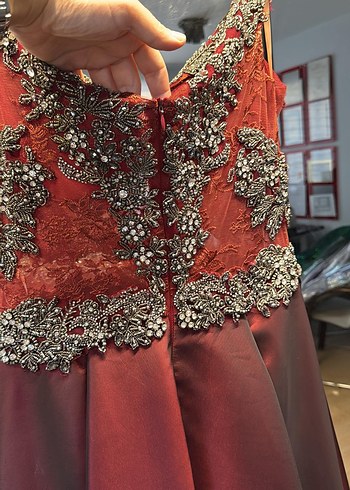 Bordo Straplez Abiye Elbise - Görsel 5