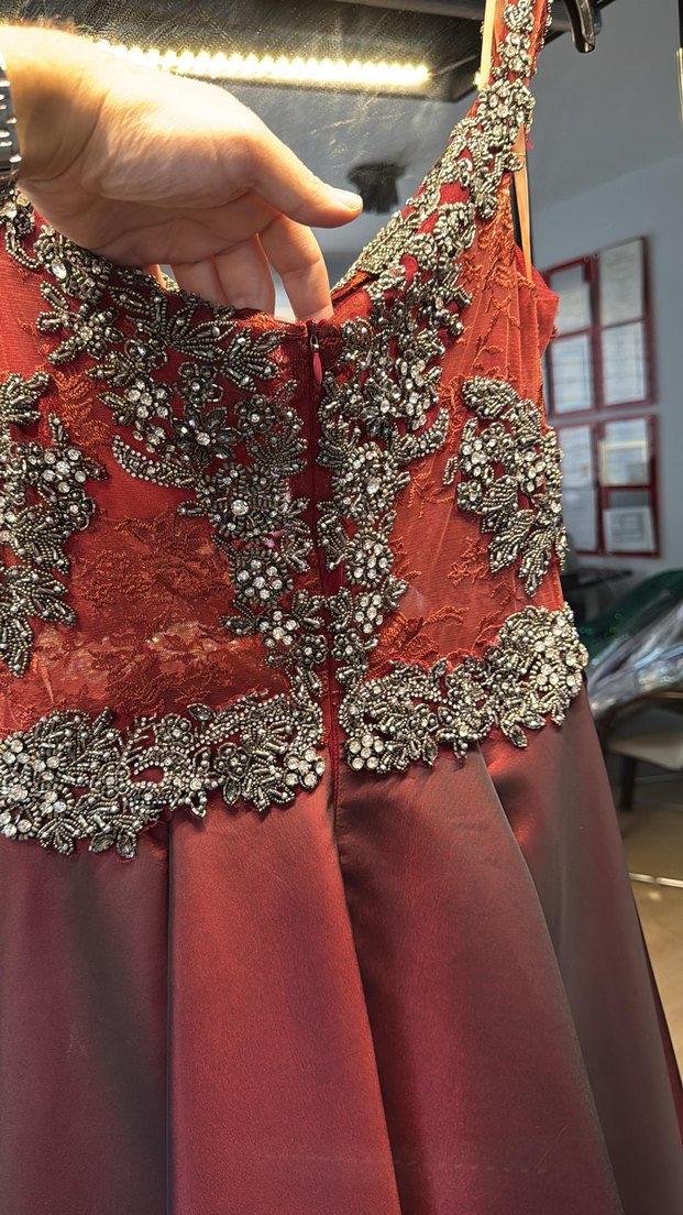 Bordo Straplez Abiye Elbise - Görsel 5