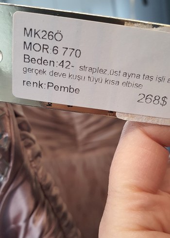 Pembe Mini Straplez Deve Tüyü Detaylı Elbise - Görsel 7