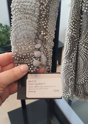 Boncuk İşlemeli Gri Mini Abiye Elbise - Görsel 5