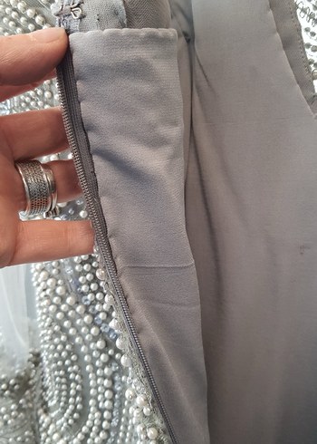 Boncuk İşlemeli Gri Mini Abiye Elbise - Görsel 9