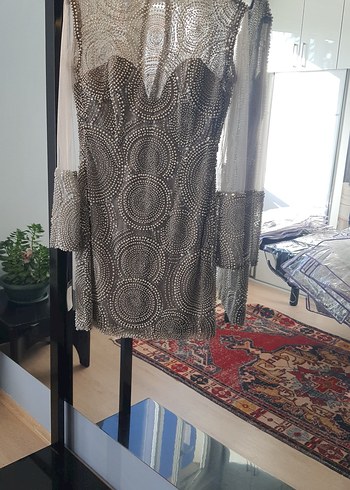 Boncuk İşlemeli Gri Mini Abiye Elbise - Görsel 3