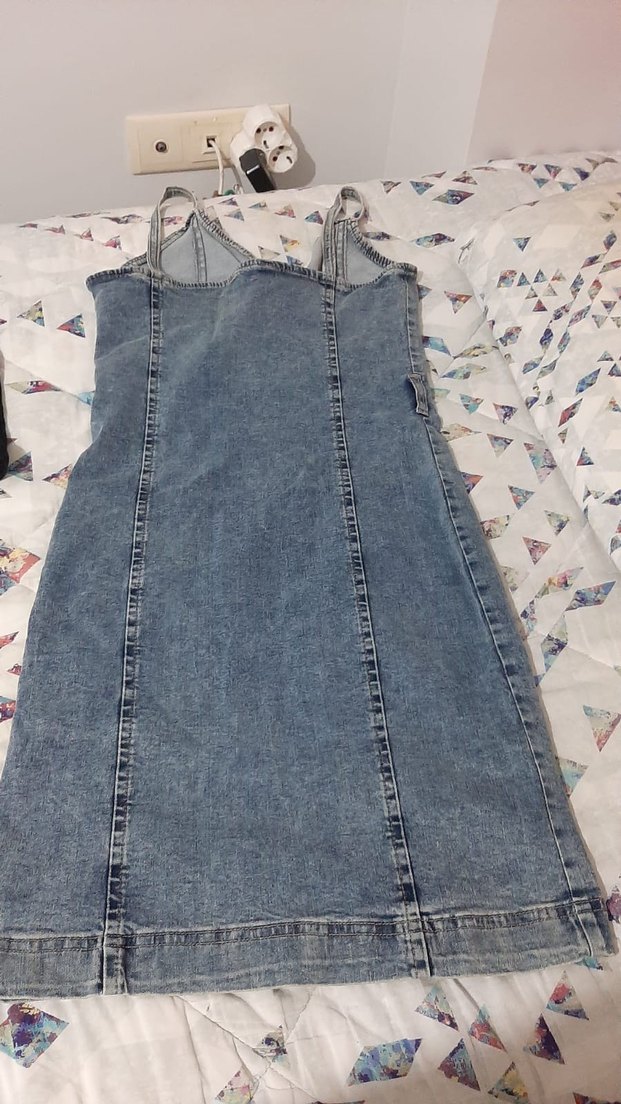 Kadın  Kot Elbise, Askılı, Fermuarlı - Görsel 2