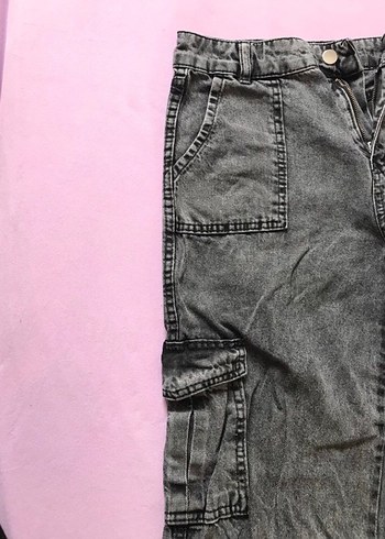 38 Beden gri Renk Gri Bağlamalı Bağcıklı Bol Kesim Denim Pantolon