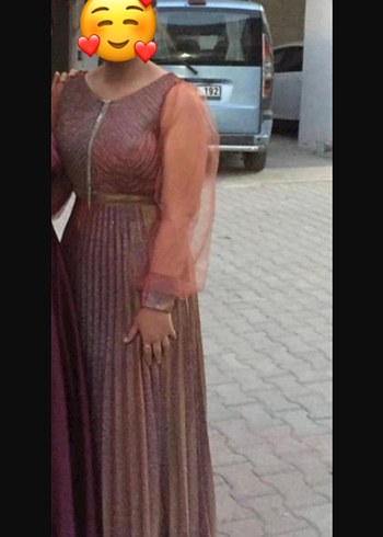 Parlak Altın Uzun Kollu bisiklet Yaka Abiye Elbise - Görsel 2