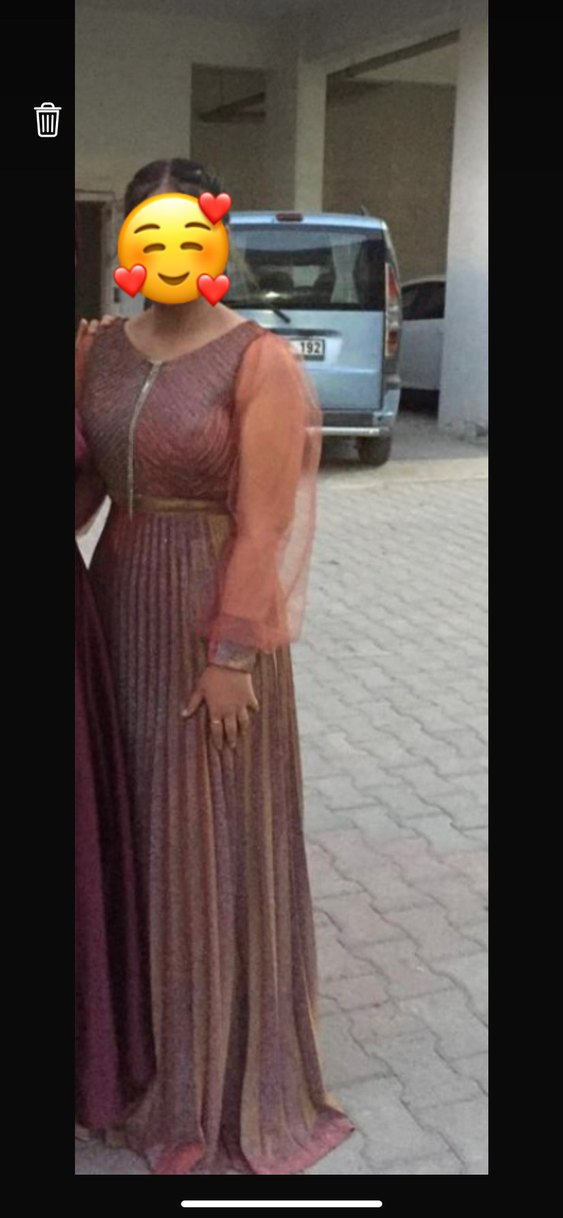 Parlak Altın Uzun Kollu bisiklet Yaka Abiye Elbise - Görsel 2