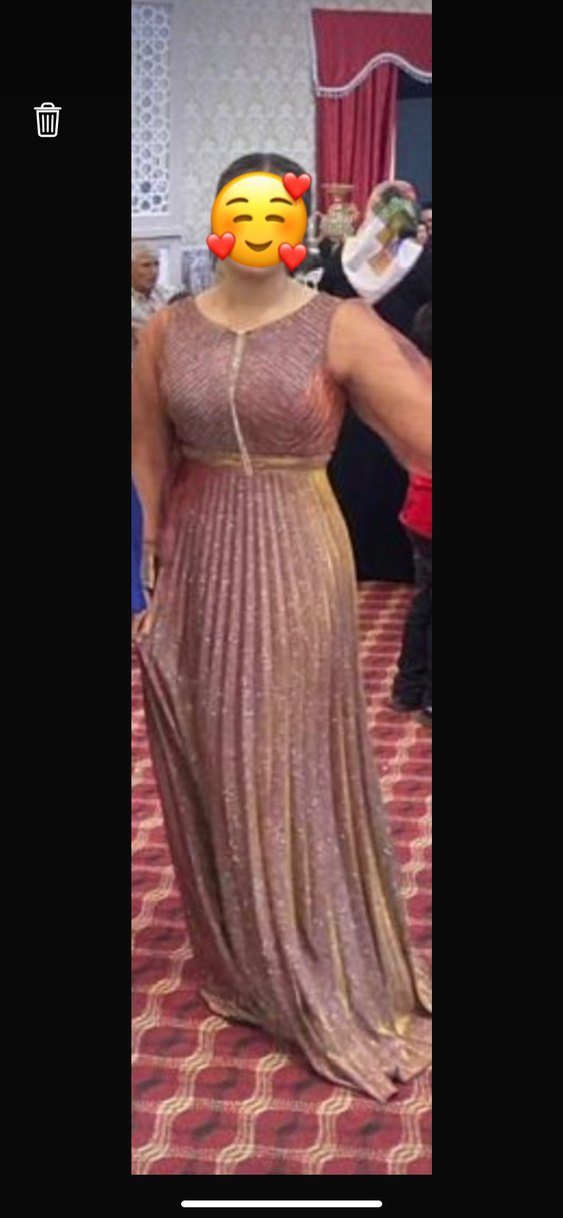 Parlak Altın Uzun Kollu bisiklet Yaka Abiye Elbise - Görsel 3