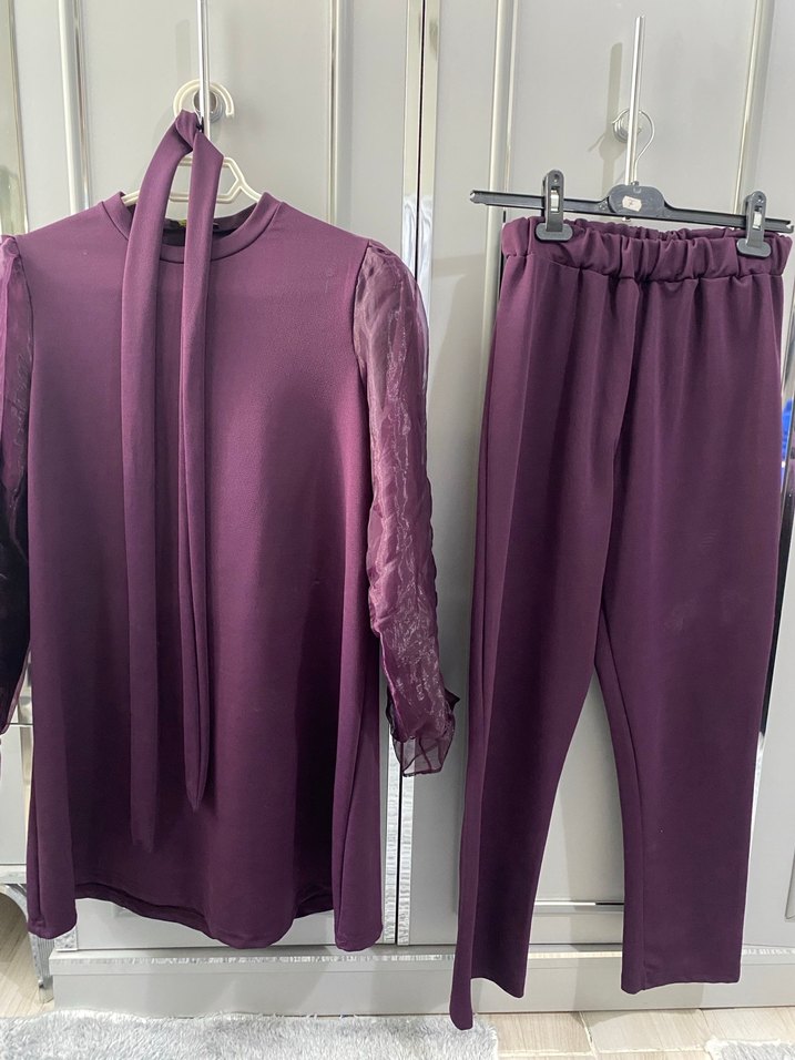 Uzun Mor Bağcıklı Minimalist Takım - Görsel 2