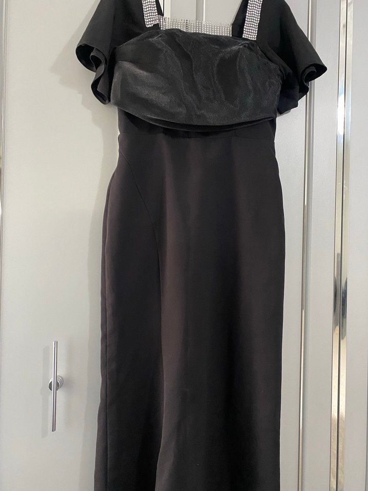 Siyah Uzun Strappy Akşam Elbisesi - Görsel 2