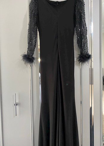 Siyah V Yaka Uzun Kollu Gotik Abiye Elbise - Görsel 4