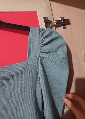 Turkuaz Triko Uzun Kollu Bluz - Görsel 2