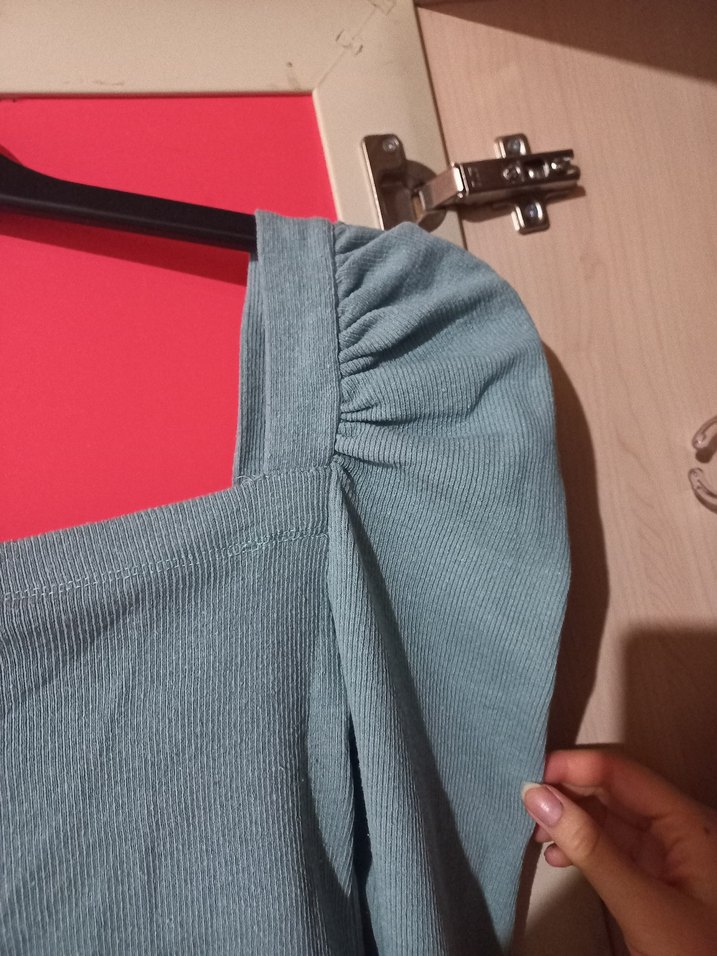 Turkuaz Triko Uzun Kollu Bluz - Görsel 2