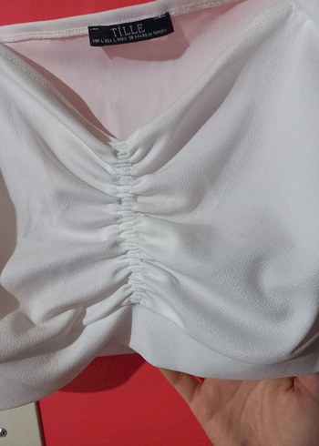 Beyaz V Yakalı Kısa Kollu Mini Bluz - Görsel 2