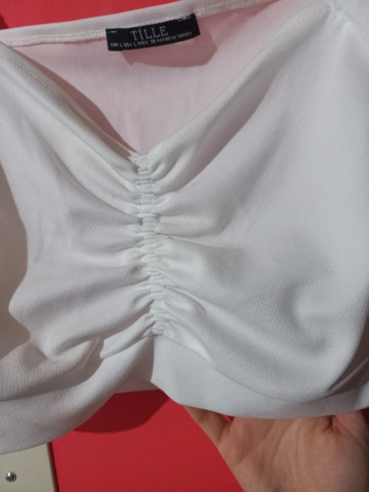 Beyaz V Yakalı Kısa Kollu Mini Bluz - Görsel 2