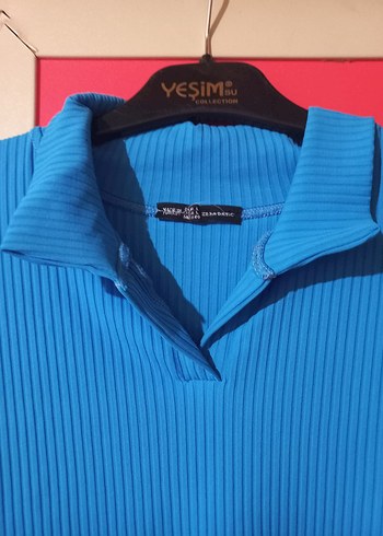 Mavi Pileli Yakalı Kadın Sweatshirt - Görsel 2