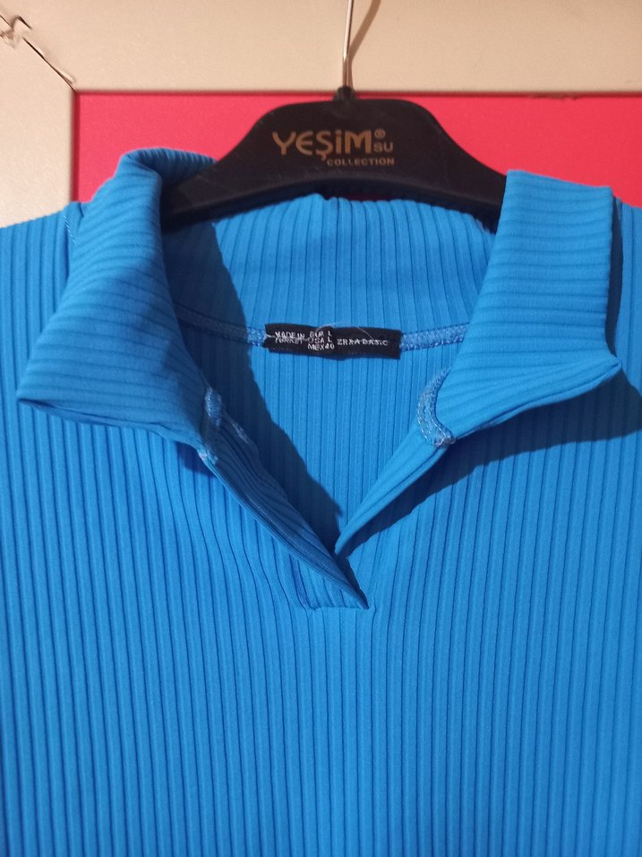 Mavi Pileli Yakalı Kadın Sweatshirt - Görsel 2