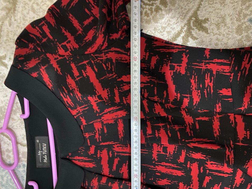 Kırmızı Siyah Desenli Uzun Kollu Abiye - Görsel 5