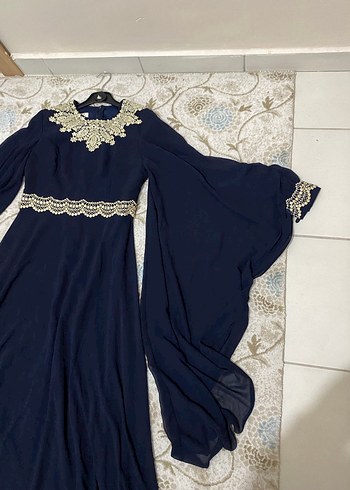Nakışlı Lacivert Uzun Abiye Elbise - Görsel 3