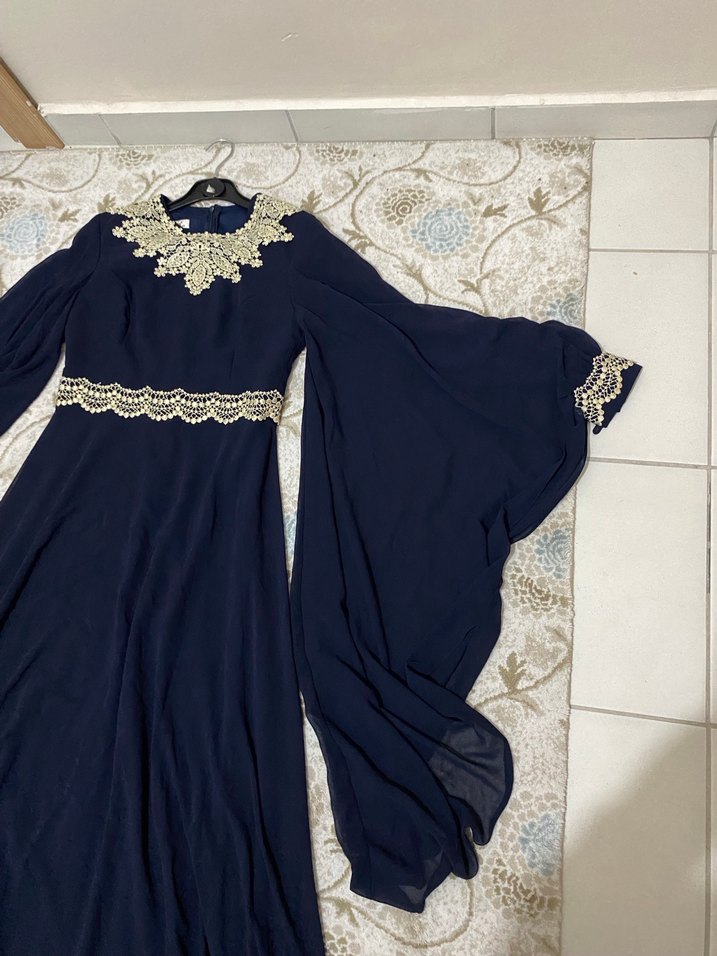 Nakışlı Lacivert Uzun Abiye Elbise - Görsel 3