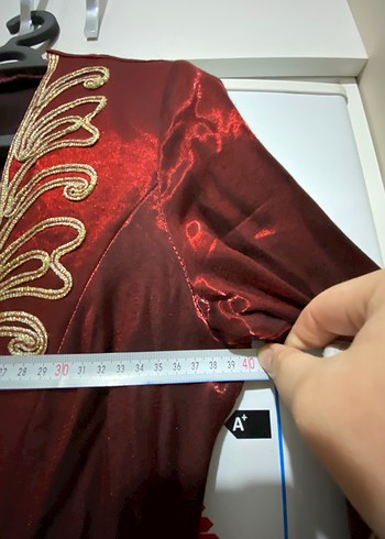 Bordo İşlemeli Uzun Kadın Bindallı - Görsel 8