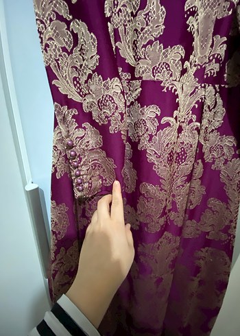 Bordo Uzun Kollu Vintage Kadın Elbise - Görsel 2