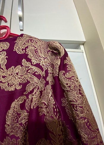 Bordo Uzun Kollu Vintage Kadın Elbise - Görsel 4