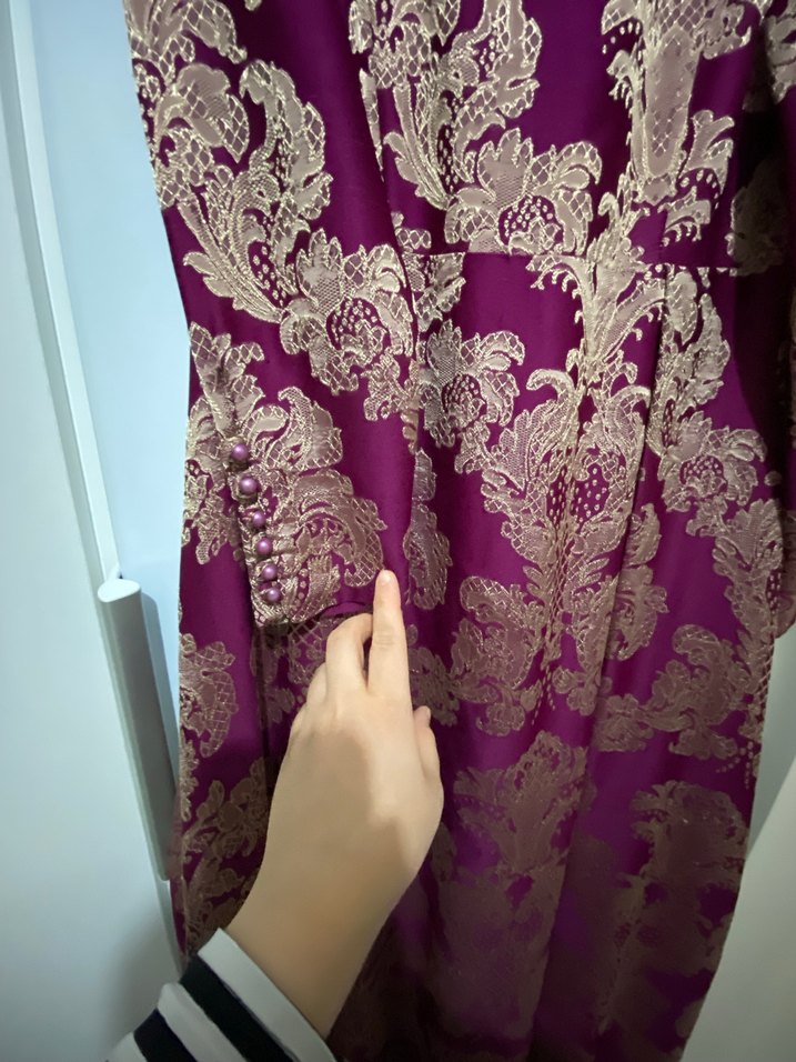 Bordo Uzun Kollu Vintage Kadın Elbise - Görsel 2