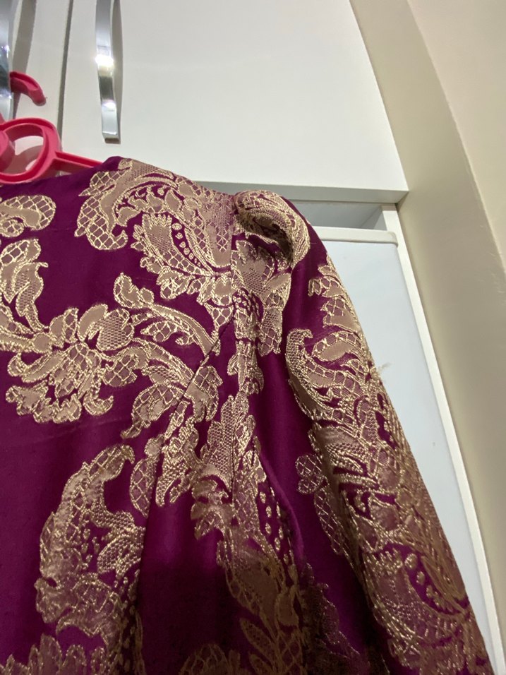 Bordo Uzun Kollu Vintage Kadın Elbise - Görsel 4