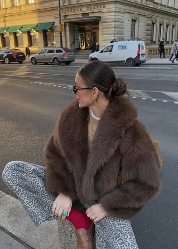 Zara acı kahve peluş kürk