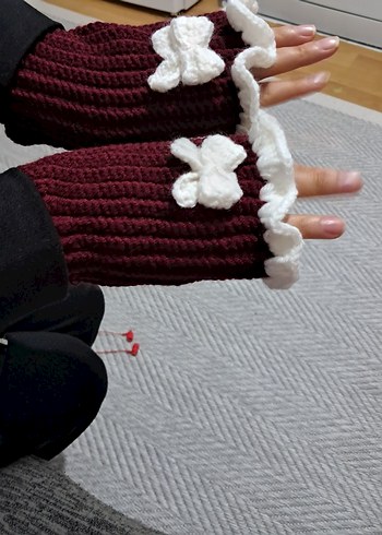 Bordo Örgü Kadın Eldiven - Görsel 2