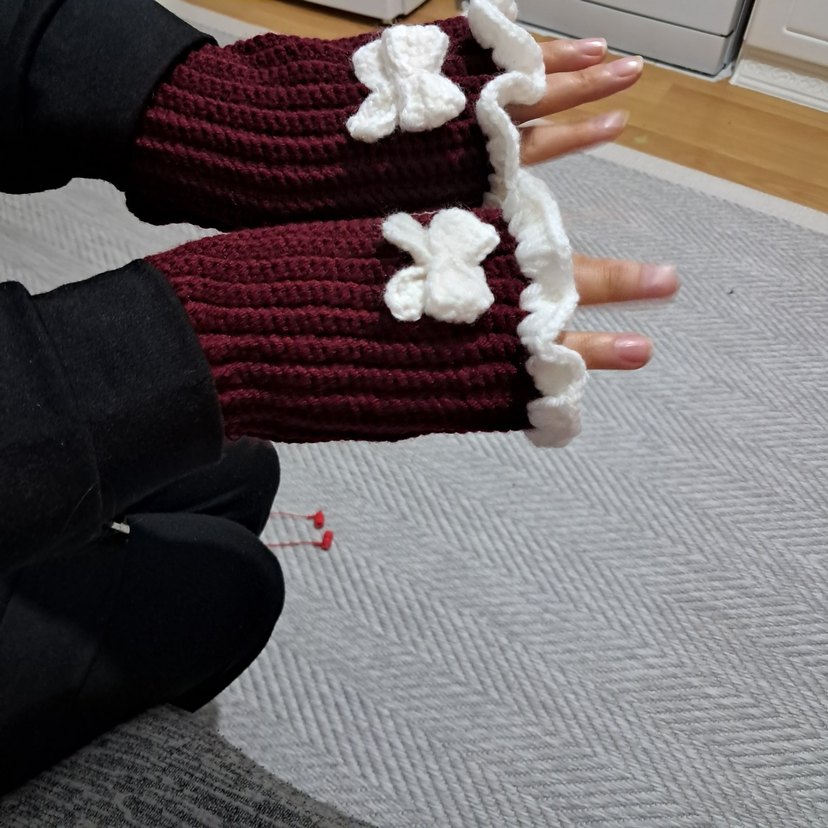 Bordo Örgü Kadın Eldiven - Görsel 2