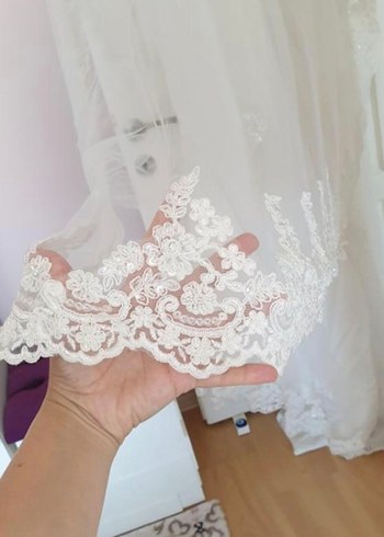 Dantel Detaylı A Kesim Beyaz Gelinlik - Görsel 3