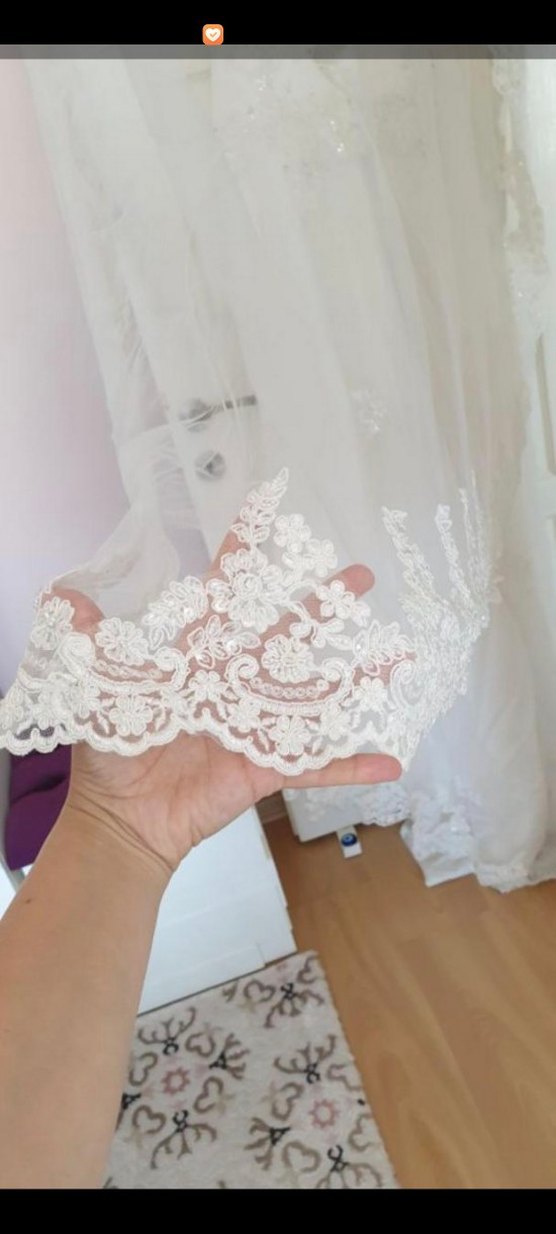 Dantel Detaylı A Kesim Beyaz Gelinlik - Görsel 3