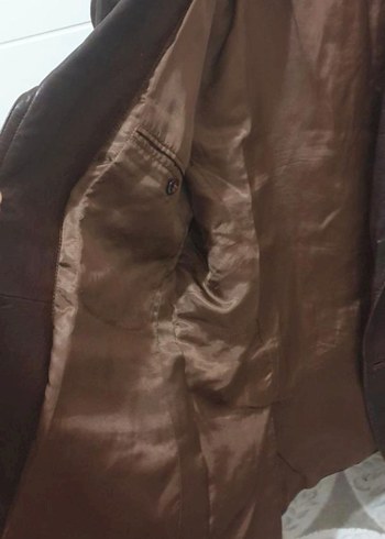 Düğmeli Kahverengi hakiki Deri Erkek Ceket - Görsel 2