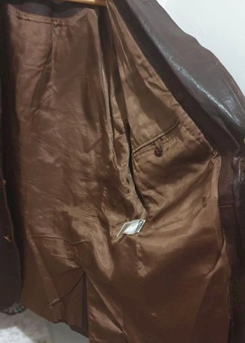 Düğmeli Kahverengi hakiki Deri Erkek Ceket - Görsel 3